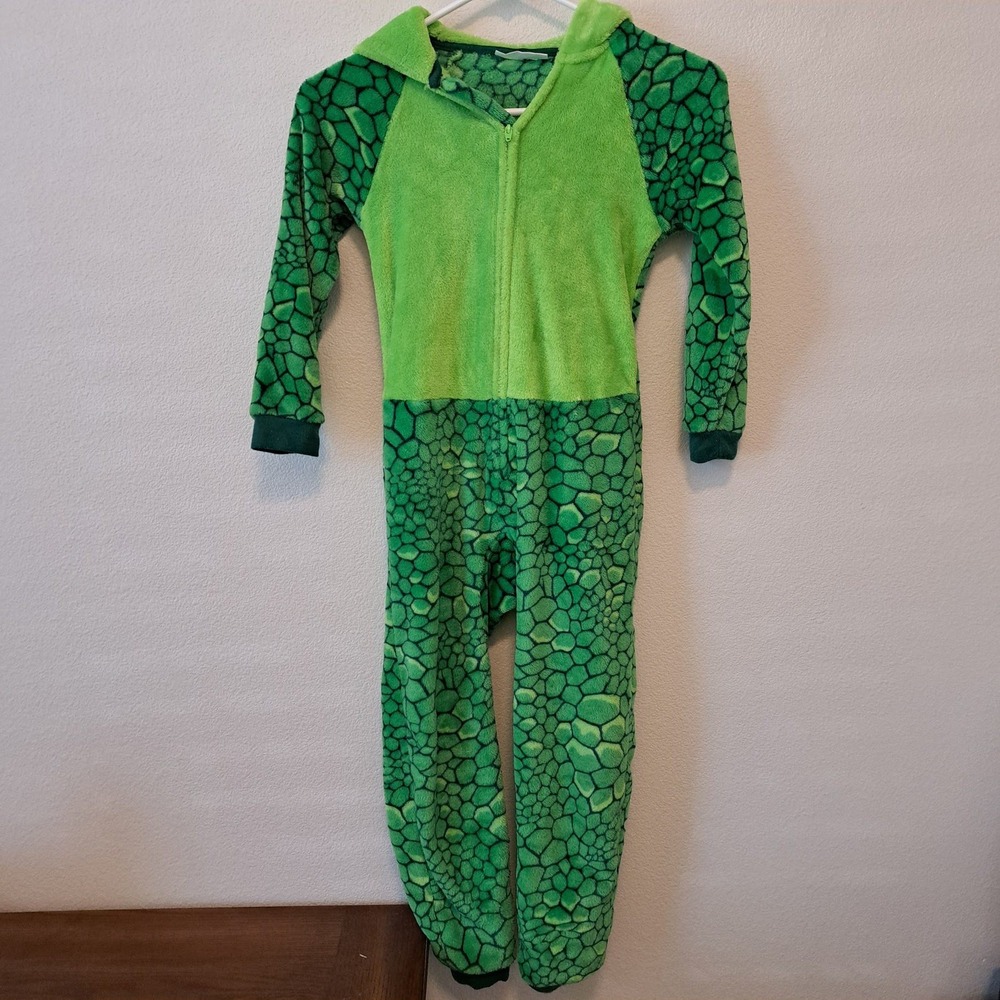 Saint Eve Kids Green Dinosaur Hooded Fleece Union Suit Pajamas Sleeper